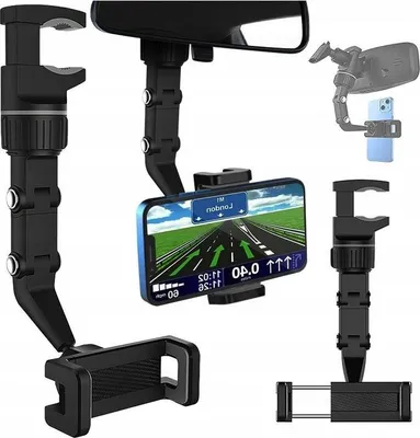 Obrázok produktu pre Držiak na mobilný telefón na spätné zrkadlo v aute, odolný, otočný a nastaviteľný