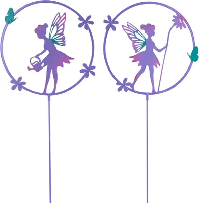 Produktbild von 2er Set Gartenstecker H80cm Elfe Fee Metall Lila Grün Gartendeko Deko Garten