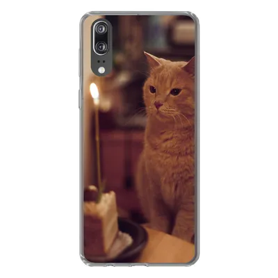 Produktbild von MuchoWow® Handyhülle Schutzhülle Hülle für Huawei P20 Katze - Geburtstag - Kerze Silikon Softcase Handy Hülle - Hardcover