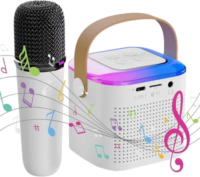 Immagine prodotto di Macchina karaoke portatile - Altoparlante musicale - Intrattenimento per feste in casa - Con microfono - 99 x 131 x 99 cm - Bianco