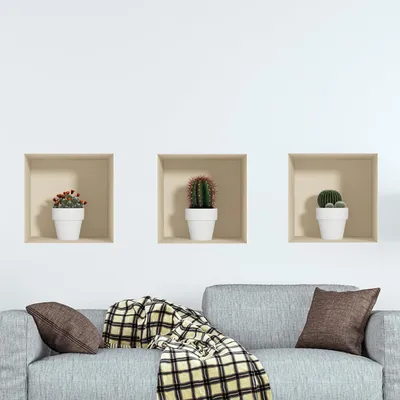 Immagine prodotto di Adesivo 3D con un cactus in vaso bianco, 40 x 120 cm
