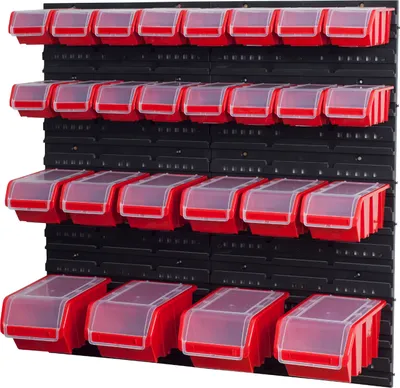 Produktbild von Stapelboxen Set 4 x Wandregal  Lagersystem + 26 Boxen rot