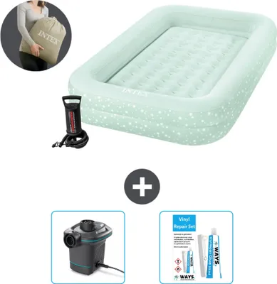Zdjęcie produktu dla Materac dmuchany Intex Kidz - 1 osoba - 107 x 168 x 25 cm - Miętowa zieleń - Z pompką - Pompka i zestaw naprawczy