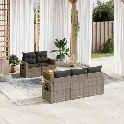 Produktbild von 6-tlg. Garten-Sofagarnitur mit Kissen Grau Poly Rattan 3224450