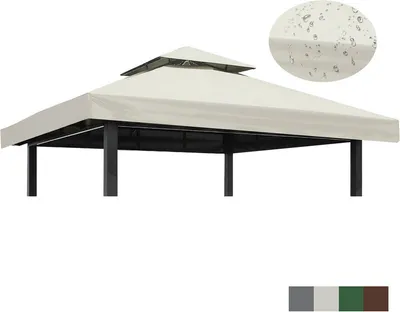 Image de （Gris）Auvent de remplacement double toit pour pavillon Toit de pavillon étanche anti-UV Toit de pavillon PA-revêtu Toit de pavillon de remplacement pour Yard Patio Garden Canopy Sunshade
