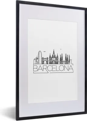 Produktbild von MuchoWow® MuchoWow® Gerahmtes Poster Skyline von Barcelona" auf weißem Hintergrund 40x60 cm - Poster mit zchwarzem Bilderrahmen - Poster in Rahmen