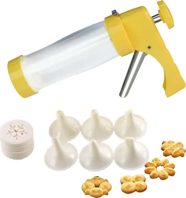 Produktbild von Klassische Plätzchenpresse aus Edelstahl, mit 23 dekorativen Schablonenscheiben und 6 Zuckergussspitzen, Deluxe-Spritzpistole, Plätzchenmacher, langlebig und einfach zu verwenden, das beste Werkzeug für die Küche