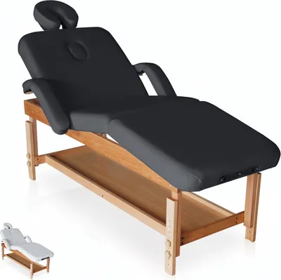 Immagine prodotto di Lettino da massaggio fisso multiposizione in legno 225 cm Massage-Pro - Nero
