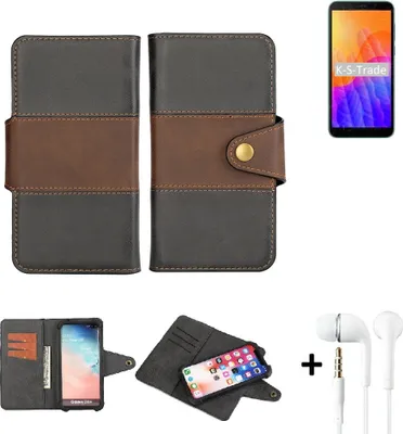 Produktbild von K-S-Trade Handyhülle Schutzhülle Bookstyle Wallet-Case kompatibel mit Huawei Y5p + earphones Bumper rundumschutz schwarz-braun 1x