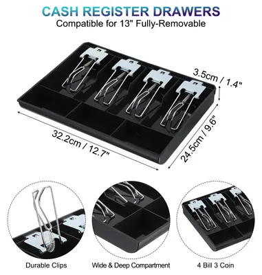 Produktbild von Kassenlade fš¹r Kleinbetriebe Kassenfach fš¹r Geldfš¹llung - 4 Rechnung / 3 Mš¹nze 13" Geldkassette Organizer fš¹r Bargeld mit Metallklemme fš¹r Gesch?ftskassen und Klassenzimmer