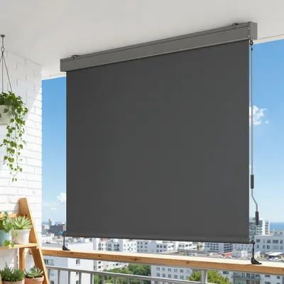 Immagine prodotto di Tenda da sole verticale Izrielar per balcone, tenda laterale, terrazza, 250x160 cm, in poliestere (280 g/m²), grigia, tenda da sole per protezione dal vento e dal sole
