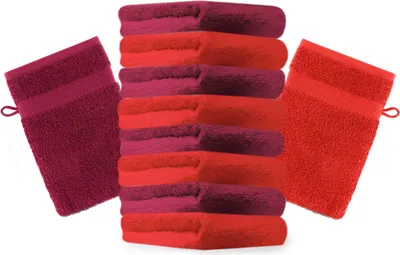 Produktbild von Betz 10 Stück Waschhandschuhe 16x21 cm PREMIUM 100% Baumwolle Farbe: rot und dunkelrot