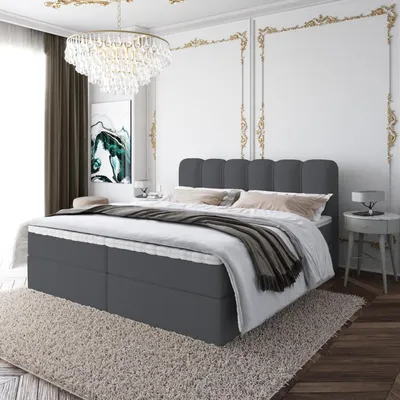Produktbild von Boxspringbett NANDO Topper VISCO Bett mit Bettkästen Polsterbett, Bettgestell, Doppelbett, Stauraum, Schlafzimmer (140x200, Dunkelgrau - Fredo 40)