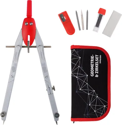 Produktbild von DynaTech Schnellverstellzirkel rot inkl. 2 Ersatzminen, Etui & 10 weiteren Zubehörartikeln