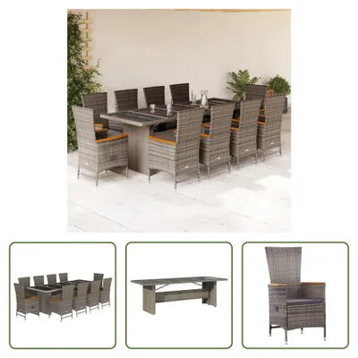 Produktbild von The Living Store 11-tlg. Garten-Essgruppe mit Kissen Grau Poly Rattan