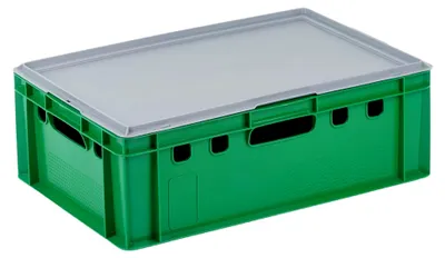 Produktbild von E2 Kiste mit grauem Deckel 600 x 400 x 200 mm Fleischkiste Lagerkiste Metzgerkiste in grün