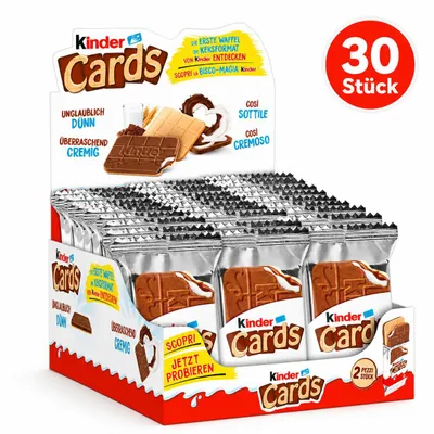 Produktbild von Ferrero Kinder Cards 30 × 25,6 g | Knusprige Waffeln mit Milch- und Kakaocreme | 768 g Vorratspack