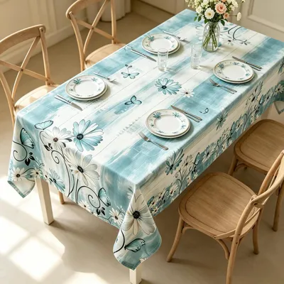 Produktbild von Rechteckige Tischdecke 140x180cm Abwaschbar Wetterfest Blumen Muster Beige