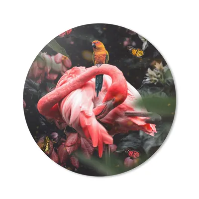 Produktbild von MuchoWow® Mauspad Mousepad Flamingo - Schmetterlinge - Dschungel 40x40 cm - Mousepads - Maus Mat - Pad - Mausunterlage - Schreibtisch Accessoires