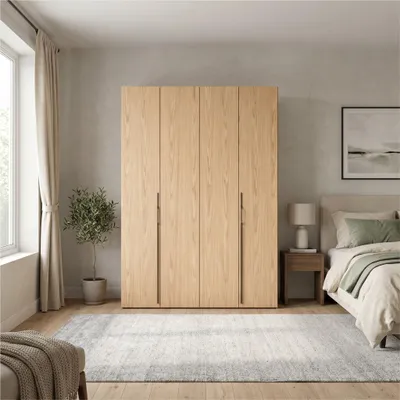 Produktbild von Kleiderschrank 170 cm - Bookmatch Eiche - Falttüren Schrank - WingLine - BARI - Garderobe Multifunktionsschrank