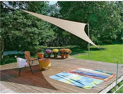 Zdjęcie produktu dla Parasol przeciwsłoneczny, markiza, żagiel przeciwsłoneczny, piaskowy, trójkątny, 360 x 360 cm