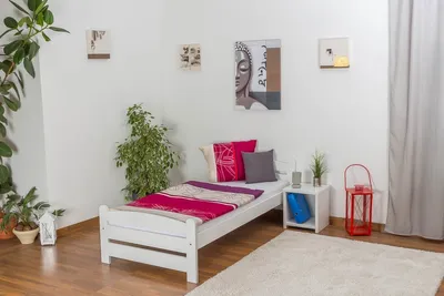 Produktbild von Einzelbett / Gästebett Kiefer massiv Vollholz weiß lackiert 84, inkl. Lattenrost - Abmessung 90 x 200 cm