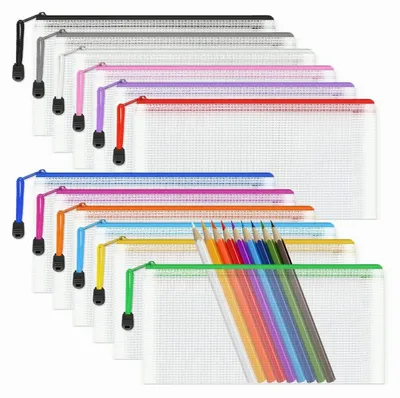 Produktbild von Dokumententaschen A6 Wasserdicht Reißverschluss 12 Stück Bunt Mesh PVC