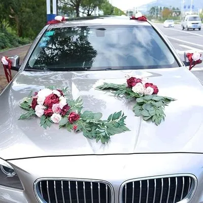 Zdjęcie produktu dla Dekoracja samochodu weselnego kwiaty sztuczne róża piwonia girlanda