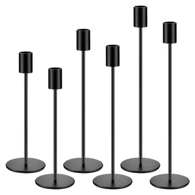 Produktbild von Kerzenständer Set 6 Stück, Stabkerzenhalter 33/29/23 cm, Metall Kegelkerzenleuchter Vintage für Party- und Hochzeitsdekoration, Tisch- und Heimdekoration (6, Schwarz)