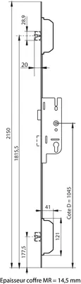 Image de Crémone à larder EUROPA 50/70 MR2 têtière16mm longueur 2150mm coteD 1045mm - FERCO - 6-33188-02-0-1