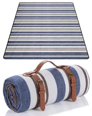 Immagine prodotto di Coperta da picnic impermeabile, 150 x 200 cm, a righe blu, per uso esterno