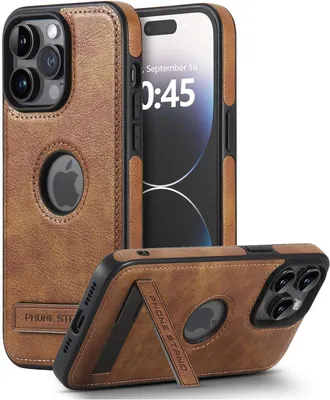 Produktbild von Lederhülle für das iPhone 15 Pro mit Ständer