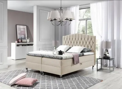 Produktbild von Elegantes Bett 160x200 PEGGY – beige + Gratis-Topper