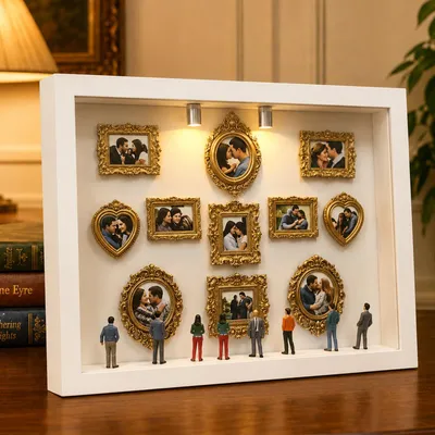 Mini-Museum DIY-Set mit 11 goldenen Rahmen & LED