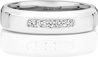 Produktbild von 9 Karat (375) Weißgold 5 Steine Damen - Diamant Trauring/Ehering/Hochzeitsring Brillant-Schliff 0.15 Karat H - PK1, 54 (17.2); TRS380089KWRSN