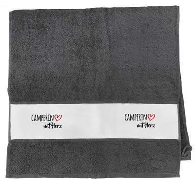 Produktbild von Huuraa Handtuch Camperin mit Herz 50x100cm Graphite Baumwolle Handtuch Geschenkidee