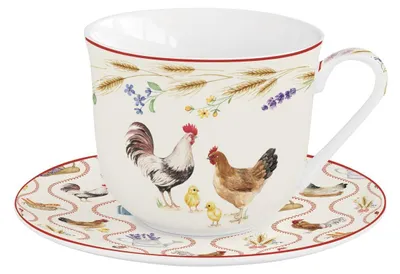 Produktbild von Tasse mit Untertasse COUNTRY LIFE Bauernhof 370ml weiß bunt Porzellan Easy Life