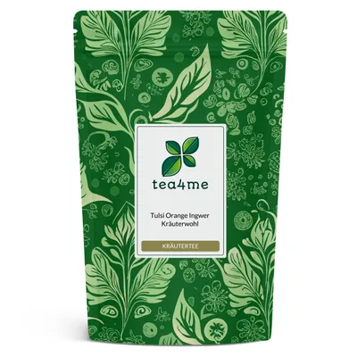 Produktbild von tea4me Tulsi Orange Ingwer Kräuterwohl Kräutertee mit Ingwer-Orange-Geschmack