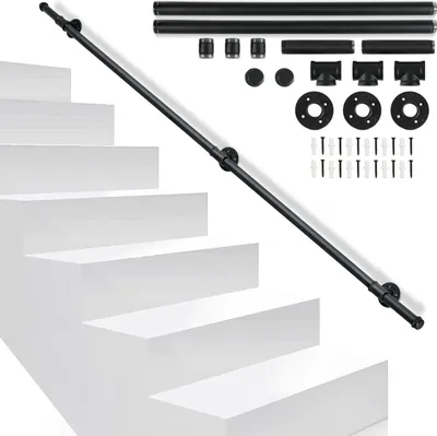 Produktbild von Clanmacy Handlauf Geländer Verzinktes Schutzbügel Treppe Stahlrohr Pulverbeschichtung Innen und Außen Schwarz 200cm