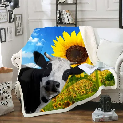Sherpa-Kinderdecke mit Kuh-Motiv, 152x180 cm, gelb