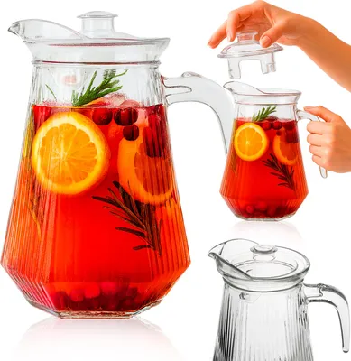 Zdjęcie produktu dla SUPERBUTELKI - Szklany dzbanek 1,3 L na wodę, soki, lemoniadę, zimne napoje z uchem i plastikową pokrywką