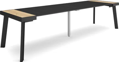 Produktbild von Ausziehbarertisch, 302x90x73cm, Für 14 Gäste, Hölzerne Beine, Eiche Schwarz