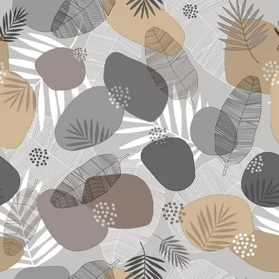Produktbild von PVC Tischdecke EDEN grau weiß taupe beige Wachstuch AMAZON Eckig Breite & Länge wählbar abwaschbare Tischdecke Stein Blätter, Größe:140 x 2500 cm