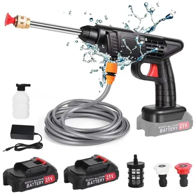 Zdjęcie produktu dla Myjka wysokociśnieniowa akumulatorowa - Pistolet natryskowy elektryczny - Urządzenie do wytwarzania piany - Do mycia samochodów - Urządzenie przenośne - 2 akumulatory