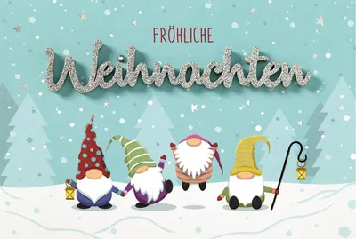 Produktbild von Weihnachten Lettering Grußkarte mit Briefumschlag Wichtel Fröhliche Weihnachten