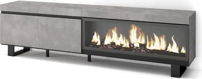 Produktbild von TV-Schrank, Lowboard, 208x35x57cm, Für TV-Geräte bis zu 80", Elektrokamin XXL, Zementgrau