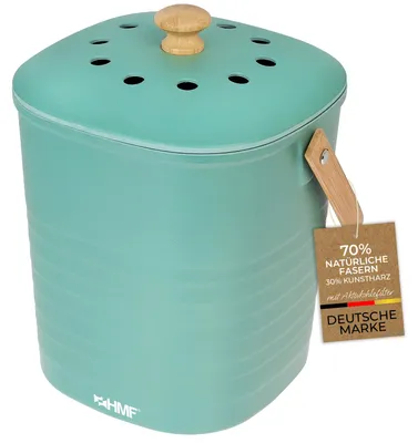 Immagine prodotto di Contenitore per rifiuti organici HMF, per la cucina, con sistema anti-odore e filtro in carbone attivo nel coperchio, capacità 3 litri, colore verde, Immagine generata dall'IA