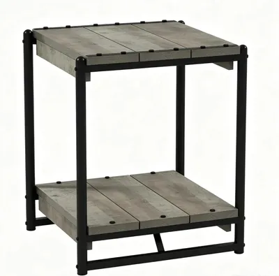Image de Table d'appoint et table basse "Gerillter" - 2 niveaux - Étagère ouverte - Gain de place - Structure en bois - Gris