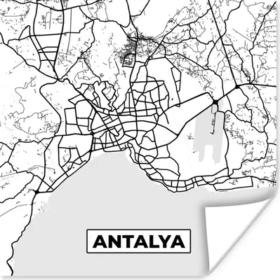 Produktbild von MuchoWow® Poster Antalya - Stadtplan - Schwarz und weiß - Karte 50x50 cm - Wohnzimmerdekoration
