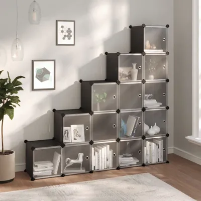 Produktbild von "im Angebot" Regalsystem mit 15 Würfeln und Türen Schwarz PP - Schuhregale CC14020